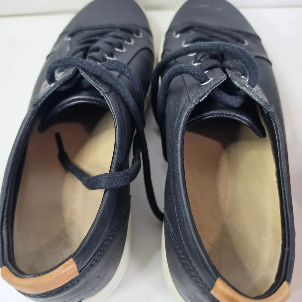 ECCO Soft 7 Mens Black Leather Sneakers Lace Up Comfort Walking Shoes Size 44 10